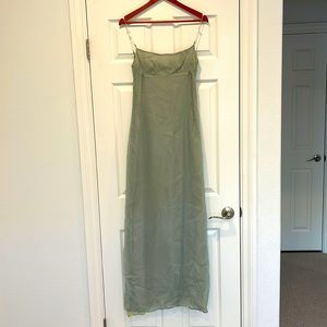 Empire waist silk gown, two layer skirt, crystal beaded straps, side zip